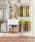 Transform Your Daily Routine With This Nifty White Closet System Set Of 3 featuring adjustable shelves, hanging rods, and four drawers.