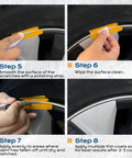 Step-by-step guide showing usage of Wheel Scratch Repair Kit for Cars Rim Touch Up Paint Pen in Silver Curb Rash Repair on wheel scratches.