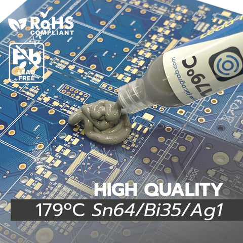 Lead Free Solder Paste For SMT And PCB Repair No Clean 179C Melting Point Sn64Bi35Ag1 Alloy 30g Syringe T3 on PCB