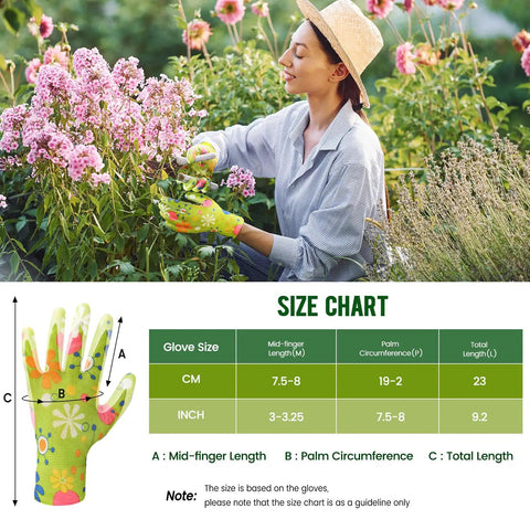 Woman wearing Six Pairs Women Gardening Gloves With Breathable Rubber Coated Grip Thorn Proof And Cut Resistant For Outdoor Work