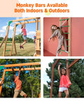 Children playing on 21 Inch Monkey Bars Kit Playground Rungs For Backyard And Indoor Outdoor Use, 12 Pcs Metal Set, Green.