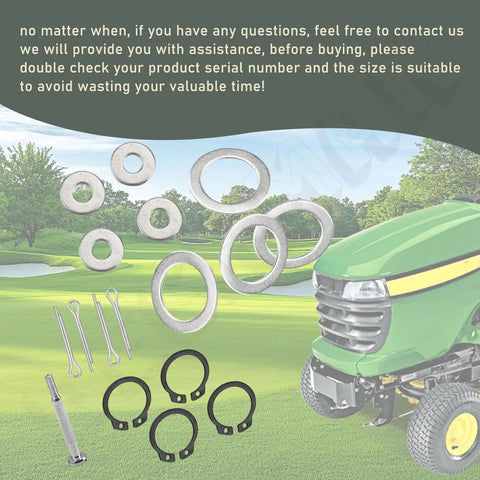 Steering Shaft Kit With Sector Gear, Bushings, Shims And Shaft For John Deere LT And LTR Series Lawn Tractors 133 155 160 170 180 Replacement Part To Keep Steering Smooth And Responsive components displayed on lawn