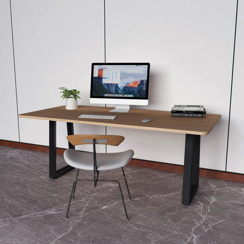Modern desk with Beefy Heavy Duty Square Tube Metal Table Legs Set Of 2 With Adjustable Feet And Anti Rust Matte Black Finish.