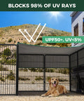 Hassle Free Quick Setup Dog Playpen With Detachable Sun Shade For Road Trips, featuring a golden retriever inside a shaded 40-inch tall enclosure.