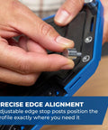 Hand adjusting edge stop posts on Top Shelf Corner Routing Guide System For Handheld Trim Routers And Workbench Tables.