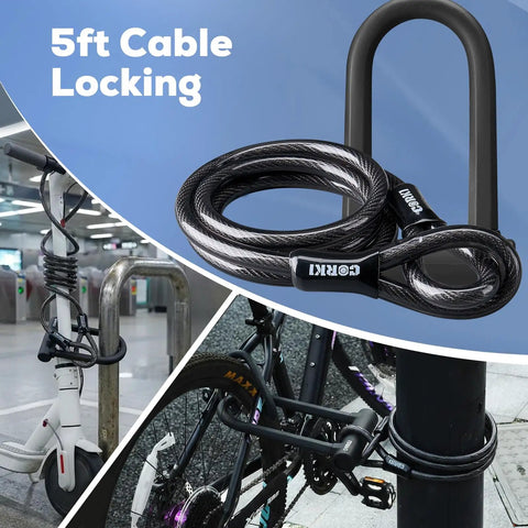 Beefed Up Bike Lock With 5 Foot Security Cable And 17mm U Lock Shackle For Electric Scooters Bicycles Ebikes And Motorcycles Mounting Bracket And Keys Lightweight Scratch Resistant Silicone Sleeve Keeps Your Frame Safe