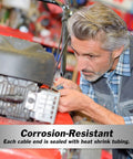 Man working on machinery using Heavy Duty 5 Gauge Battery Cables 10 Foot Red Black Power Cord Kit for optimal connectivity.