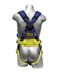 Premium WorkMaster Safety Harness With Tongue Buckles And Three D Rings Polyester Nylon Construction Gear For Go To Fall Protection On Construction And Industrial Job Sites X Large shown on mannequin from the back