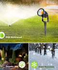 8 Pack Cool 5W Low Voltage Outdoor Landscape Lights 12V AC DC Waterproof COB LEDs 3000K Warm White Garden Pathway And Yard Lighting With Connectors Bright 500LM For Trees Walkways And Borders showcasing waterproof and frost-resistant features.