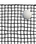Close-up of 10x10 Ft Golf Practice Fence Net, 400GSM Heavy Duty Barrier Net For Backyard Driving And Chipping with golf ball detail.