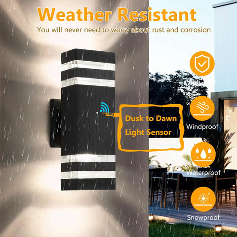Dusk To Dawn Outdoor Light Fixture For Homes Square Exterior Wall Light Waterproof Modern LED Lighting With Warm White 3000K Sensor Outdoor Garage Lights Two Pack 14W G10 Exterior Lights