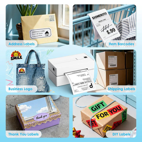 No Sweat Portable Bluetooth Thermal Shipping Label Printer For Hustling Merchants Fast Wireless 4x6 Address Label Maker Compatible With Iphone Android Windows Mac Etsy Shopify Usps White printing various label types including shipping and address labels.
