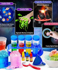 250 Plus Science Experiments Kit For Kids With Erupting Volcano Planet Bouncy Ball And Chemistry Scientist Set For Boys And Girls Gifts Ideas Birthday Christmas displaying various colorful chemical experiments and tools.