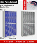 Tough Metal Tool Storage Cabinet With Open Front Drawers For Grab And Go Screw Fastener Sorting And Heavy Duty Hardware Organization That Keeps Your Workspace Streamlined, featuring 120 bins, dimensions 167.5 cm x 107.5 cm x 30 cm.