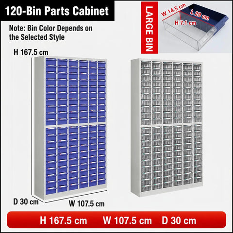 Tough Metal Tool Storage Cabinet With Open Front Drawers For Grab And Go Screw Fastener Sorting And Heavy Duty Hardware Organization That Keeps Your Workspace Streamlined, featuring 120 bins, dimensions 167.5 cm x 107.5 cm x 30 cm.