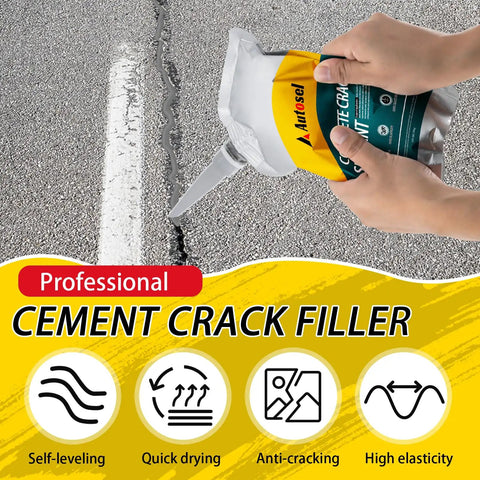Heavy Duty Concrete Crack Filler And Cement Repair Paste With Self Leveling Formula being applied to a crack in pavement.