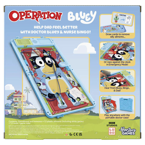 Legit Awesome Bluey Pediatrician Board Game For Kids Featuring Electronic Talking Sound Effects And All In One Carry Case With Two Play Modes And Super Chill Family Fun For Ages 6 Plus Totally Rad Interactive Playtime, showing game setup and instructions.