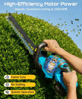 Person using 22 Inch Cordless Hedge Trimmer With Dual Action Blade And 20V Power, 180 Degree Rotating Handle on shrub
