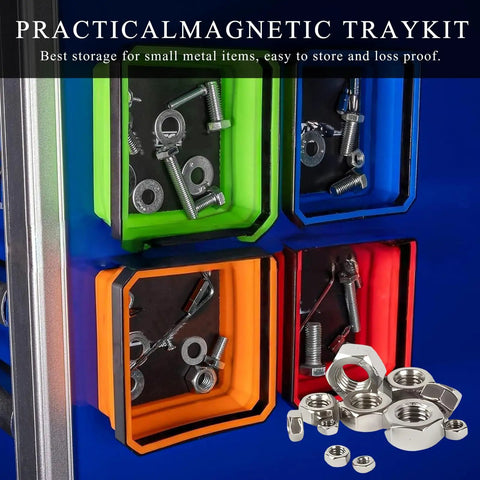 Collapsible Magnetic Parts Tray For DIYers Must Have 4.5 Inch Square Silicone Tool Tray With Dual Sided Magnetic Base Four Colors