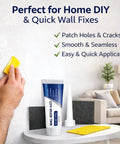 Image showing Fast Dry Wall Patch Kit with scraper, mending paste, and tools, used to repair cracks on interior wall.