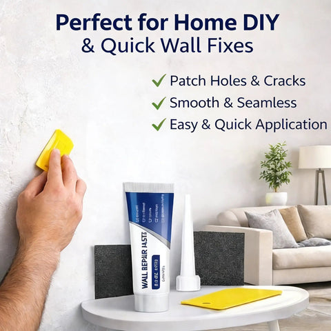 Hand applying Upgraded Wall Repair Paste With Scraper Quick Drying Wall Patch For Holes and Cracks on indoor wall surface