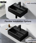 Bathroom Wash Basin(45 * 31 * 13cm) - Countertop/Wall-Mounted Recular Sink (Black) with faucet, mounted and countertop setup.