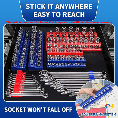 Magnetic Socket Organizer Set 8 Piece With Six Socket Trays And Two Wrench Racks Keeps Your Metric And SAE Sockets And Wrenches Sorted