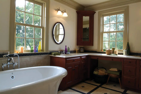 Bathroom with windows and a bathtub showcasing Durable Satin White Interior Paint That Sticks To Walls Without Sanding, Washable Finish