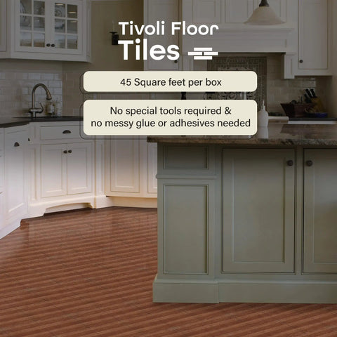 Self Adhesive Vinyl Floor Tiles 12 By 12 Inch, 45 Tile Pack, Medium Oak Plank Look in a kitchen setting