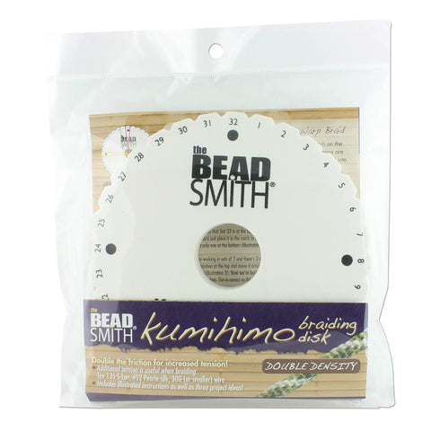 Front view of BeadSmith Round Kumihimo Disk For Braiding Jewelry Making, 6 Inch Diameter, 0.75 Inch Thick Double Dense Foam in packaging.