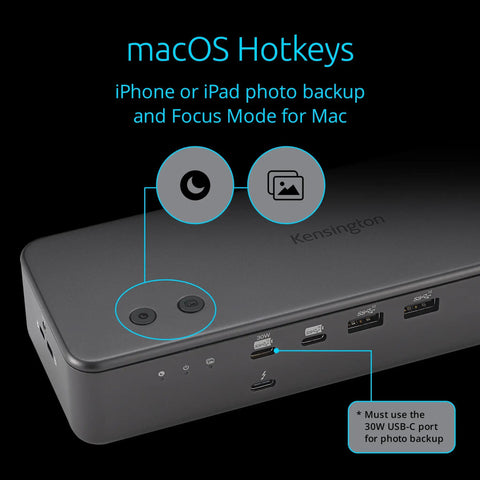 Butter Smooth Thunderbolt 5 Dock For MacBook Pro And Max showing macOS hotkeys and USB-C ports on a sleek dark surface.