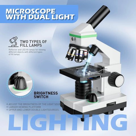 Professional Compound Microscope For Home Lab And School Use, 100X To 3000X High Power Biological Microscope with dual LED light
