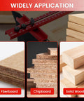 Image showing the All In One Pro Grade Router Jig For Woodworking A 4 In 1 Aluminum Circle Cutter Groove Bracket with fiberboard, chipboard, solid wood applications.