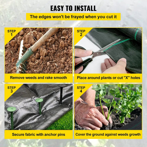 Installation steps for 6x300 Ft Premium Weed Barrier Landscape Fabric Heavy Duty 2.4 Oz Woven Weed Control Fabric Ground Cover