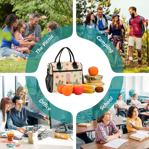 Western Cowboy Desert Star Insulated Lunch Bag, Leakproof Cooler Tote for picnic, office, camping, and school settings.