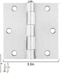 Heavy Duty Brushed Nickel Door Hinges 3.5 Inch Square Corner, detailed view showing dimensions and screws.