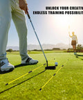 Golfer using Two Pack 40 Inch Golf Alignment Sticks With Magnetic Club Alignment Rod on green, visualizing swing path and club direction.