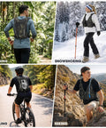 People using Hydration Backpack With 2L Water Bladder for running, snowshoeing, cycling, and hiking, showing versatility and comfort.
