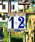 Ceramic tile number 12 on a garden gate, colorful detail for the 12 Inch Big Ol Number Stencils Set, Reusable Plastic Large Size Number Stencils