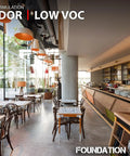 Pro Matte Concrete Floor Wax 5 Gallon Water Based Formula used on polished concrete floor in modern restaurant interior.