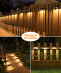 12 Pack Solar Deck Lights Outdoor Waterproof Step Fence Lighting With Warm White And Cool White LEDs illuminating steps and fences