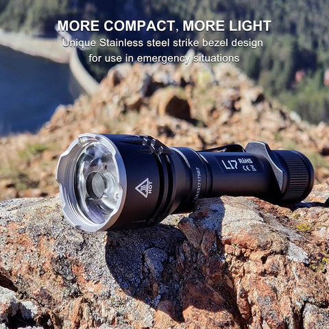 Rechargeable Tactical Flashlight 1400 Lumens With 802 Meter Long Beam Distance for outdoor adventure on rocky terrain