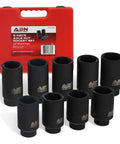 1/2 Inch Drive 6-Point Go-To Thin Wall Axle Nut Socket Set 9-Piece Metric Kit with red case, sizes 29mm to 33mm visible