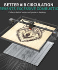 Puikos Honeycomb Laser Bed 400x400 mm with honeycomb surface, installed on a desktop laser engraver.