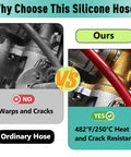 Comparison of ordinary and silicone hose, highlighting durability and heat resistance. Beefy Three Sixteenth Inch Inner Diameter Nineteen Inch High Temperature Silicone Vacuum Tubing Replacement For Furnace Pressure Switch Hose 79 21491 83 Compatible With Rheem And Ruud HVAC Systems shown on right.