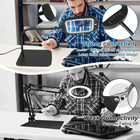 Dual Lens Lighted Magnifier With Stand For Reading And Crafts, Extra Large 7 Inch Viewing Area, 10X Main Lens And 30X Detail Lens