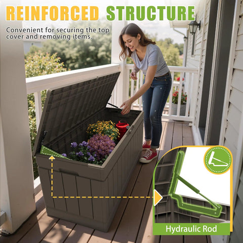 Built Tough 82 Gallon Outdoor Storage Box With Secure Lock Lid For Patio Furniture And Garden Tools Waterproof UV Resistant Deck Bin Keeps Your Stash Dry Rain Or Shine Dark Brown