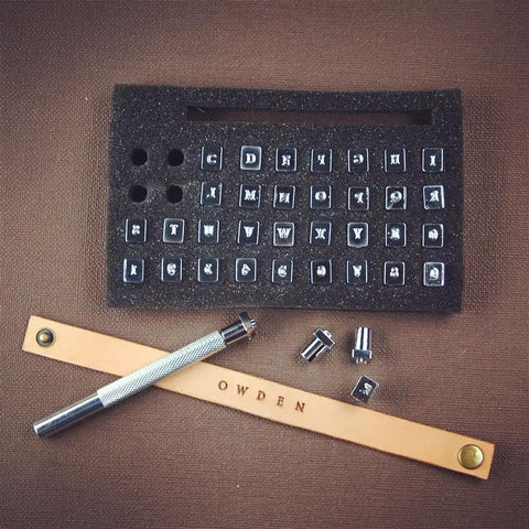 Leather Stamp Kit 37 Piece Set With One Eighth Inch Tall Number And Alphabet Stamps Steel Handle Pro Grade For Leathercraft