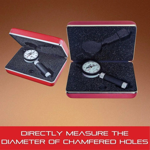 Pro Grade Internal Chamfer Gauge Dial Indicator For Chamfered Holes, Inch Reading, case and tool set
