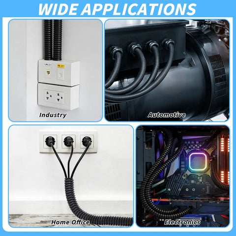 Split Wire Loom Tubing Set 1/4, 1/2, 3/8 Inch by 50 Feet With Pro Grade Automotive Flexible Conduit For Cables in various applications